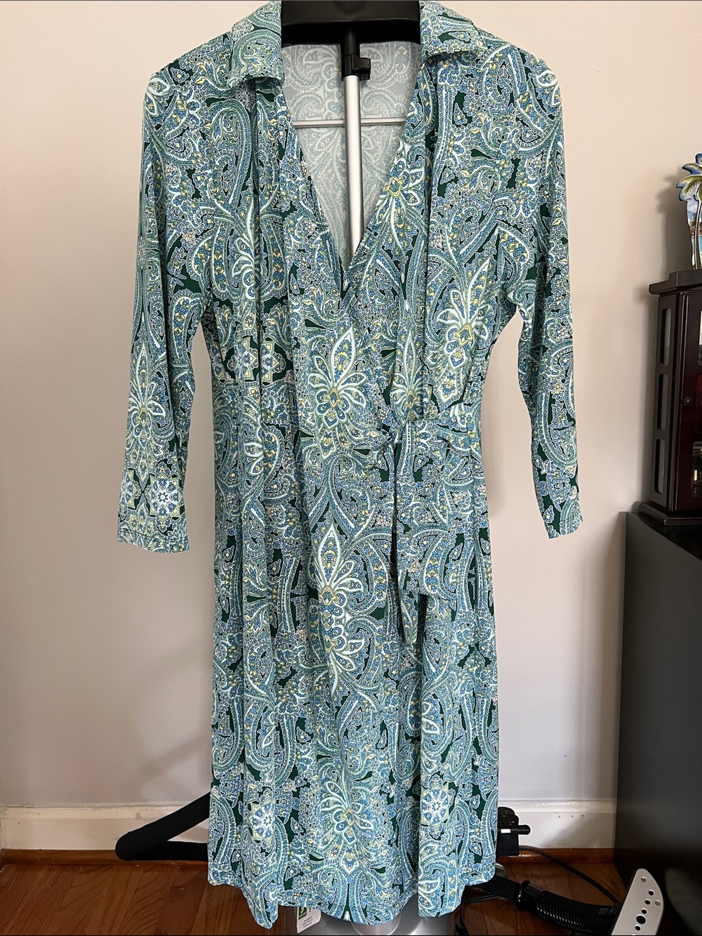 Talbots Teal Paisley Long-Sleeve Wrap Dress